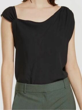 Theory Asymmetrical Top Women’s L  Black Silk Classic Georgette Sleeveless